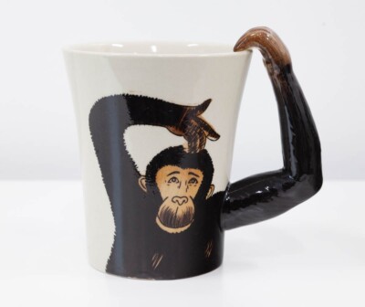 Pier 1 One Imports Monkey Chimpanzee 3D Arm Handle 16oz Coffee Tea Mug Cup-image