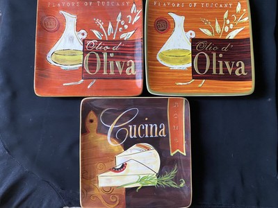 Pier 1 Flavors of Tuscany 3 Square 8.25” Dinner Plates Olio d’ Oliva Cucina Roma-image