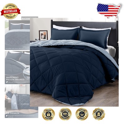 Soft Full Size Comforter Set - Elegant Blue & Sapphire for Year-Round Comfort-image