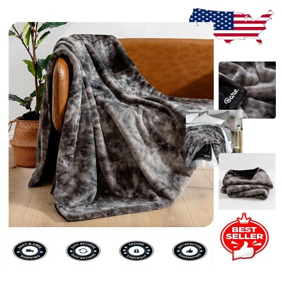 Luxurious Grey Tie Dye Faux Fur Blanket - Oversized 80x60 for Ultimate Comfort-image