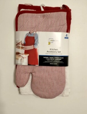 Mainstays Walmart 4pc Kitchen Farmhouse Set W/Apron, Towel, Mit, Potholder NEW -image