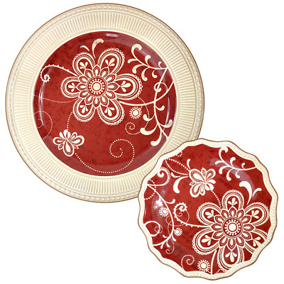 PIER 1 IMPORTS Maribeth one Dinner Plate 1 Salad Lunch Plate Red Ironstone Set-image