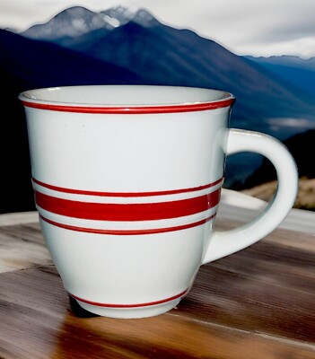 MAINSTAYS Stoneware Country Crock Red Cafe Stripe Heavy Mug Cup-image