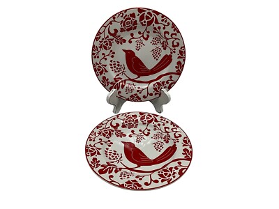 Pier 1 Imports 8.25” Embossed Red Bird Plates - Salad/Dessert Plates- Set Of 2-image