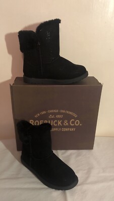 Roebuck & Co. Toddler Girls' Mandy Cozy Boots~ Black US Sz 1 M Comfortable-image