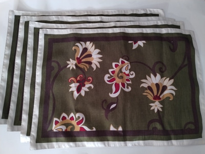 4 Pier 1 Imports Placemats Lotus Flower  Boho Decor Green Ivory Red Gold-image