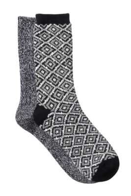 Free Press Black Geo Ribbed Knit Cozy Super Soft Crew Socks - Pack of 2 One Size-image