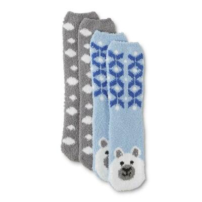 Polar Bear Fuzzy Cozy Soft Socks - bonus pair dot socks - NEW with tags - Cute -image