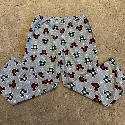 Disney Pajama Pant Womens XLarge Gray Mickey Mouse Fleece Winter Cozy Loungewear-image