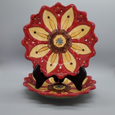 Pier 1 Imports Carynthum Salad/Dessert Plates (2) Red & Yellow Flower 8