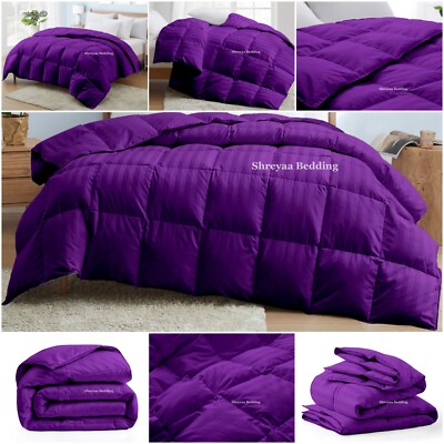 Luxury Premium Soft Stripe Purple Comforter Goose Down Alternative Cal King Size-image