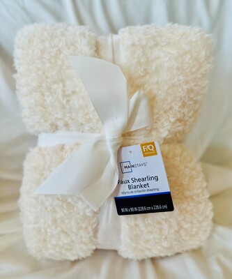 Mainstays Faux Shearling Blanket, Ivory, Full/Queen 90