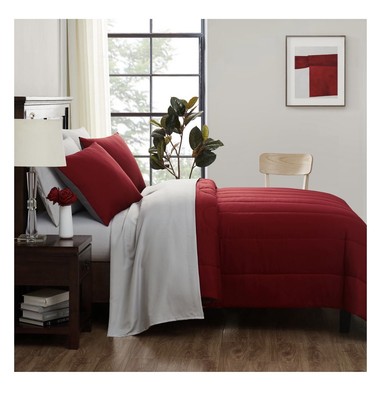 New King Size Comforter Set Red Reversible 6-Piece Bed in A Bag with Sheets-image