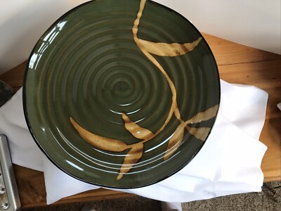 Pier 1 Dakara Green/Brown Swirl Dinner Plate Handpainted 13