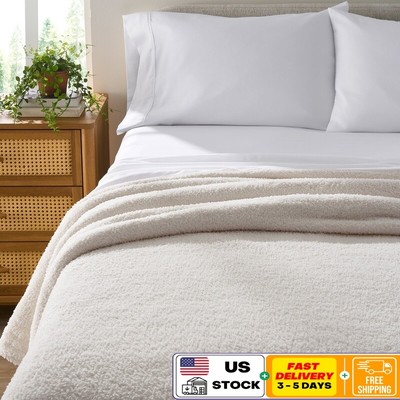 Cozy Knit Blanket King Oeko-Tex Soft Warm Recycled Polyester Home Comfort White-image