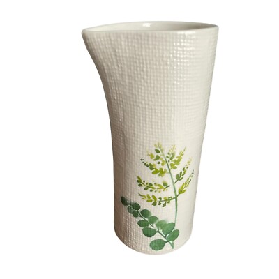 Pier 1 One Imports Stoneware Vase Beige Leaf Fern Design Textured 7.5