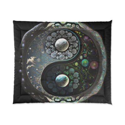 King Size Comforter Yin Yang Balance Meditation Mandala Zen Art Harmony-image