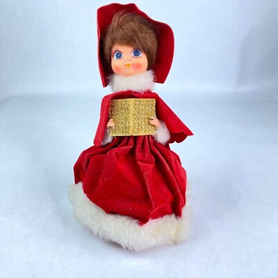Vintage Christmas Caroler Musical Doll Animated Wind Up Made in Japan-image