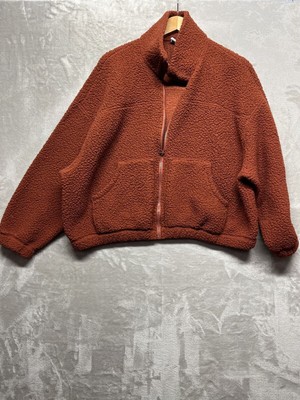 Women's Size M Jacket Burnt Sherpa Fleece Fuzzy Cozy Comfort Pockets Full-Zip-image