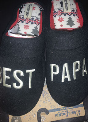 Dearfoams Cozy Comfort Men's Black Holiday Best Papa Slippers New with Tags-image