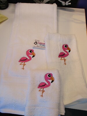 Pink Flamingo eye Personalized 3 Piece Bath Towel Set  Any Color Beach  Bathroom-image