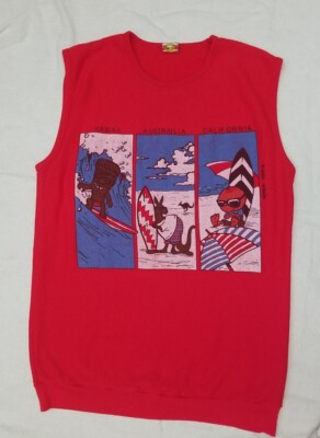 Vintage California Australia Surf Graphic Shirt Red Sleeveless Shirt Sz L-image