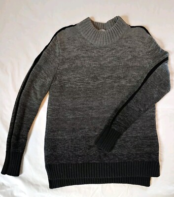 Athleta Medium Gray Black Ombre Sunset Mock Neck Long Sleeve Sweater Merino Cozy-image