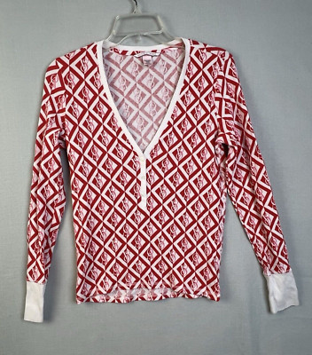 Victoria's Secret Thermal Weave  Top Women's Small Red Cream Lounge Comfy Warm-image