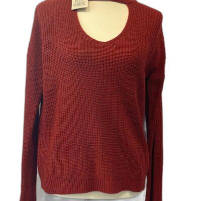 Pink Rose SZ M NWT Cozy Knit V-Neck Sweater  - Rustic Tangerine-image