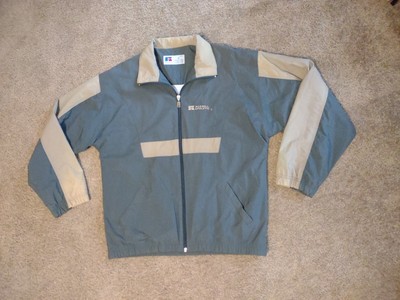 Mens Medium Wind Breaker Jacket Russell Athletic  Jogging Vintage Dk Green/Tan-image