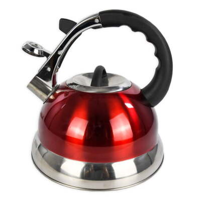 Mainstays Compatible Stovetop Kettle, Stainless Steel Red, 8.90 x 8.90 x 10.20-image