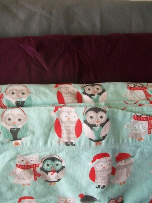 Fleece Sheet Blanket Fabric Lot Owl Print Purple Gray Red White Black Blue Green-image