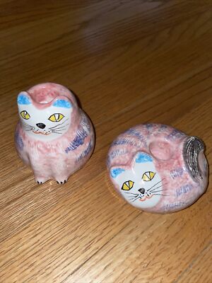 VINTAGE PIER 1 IMPORTS CAT CANDLE HOLDERS FROM ITALY - SET OF 2 PINK CATS!-image