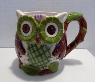 Pier 1 Imports Large 3D Hand Painted Beverage Mug Olli the Owl Coffee Tea Milk-image