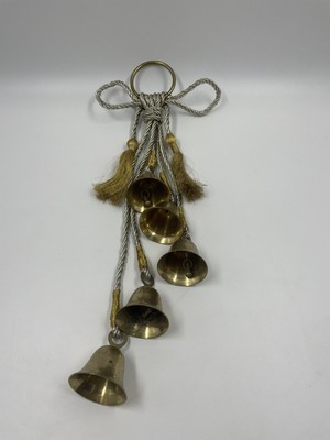 Vintage Christmas Brass Bells Rope Wind Chime Doorknob Decor Shop Store  21”-image