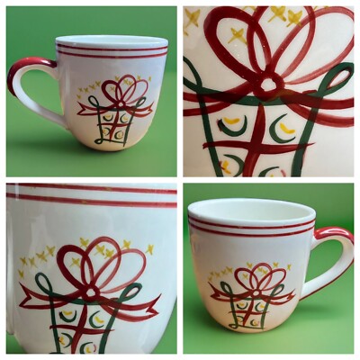 Christmas Pier 1 Mug Hand Painted Red Green Gift Design Holiday Coffee Cup 12oz-image