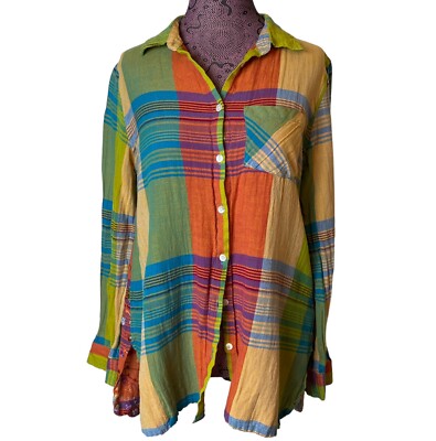 Soft Surroundings Sz M Plaid Embroidery Cozy Top-image