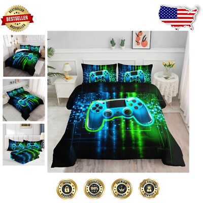3D Gamepad Twin Comforter Set - Vibrant Bedding with 2 Pillowcases for Kids-image