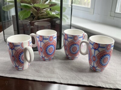 Set/4 Demitasse Cups/Mugs by  Pier 1 Imports - Blue & Red Pattern -  Boho Chic!-image