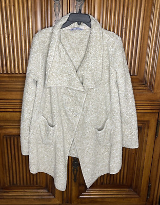 Soft Surroundings Hugs Womens Sweater Small Off White Cream Fleece Cozy Cardigan-image