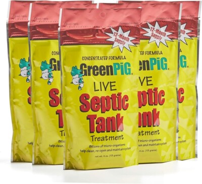 Green Pig 56 Live Septic Tank Treatment Enzyme 5‑Year Supply 20 Packets-image