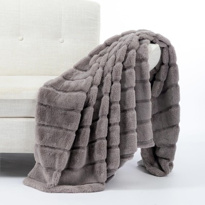 Cozy Bliss Luxury Super Soft Striped Faux Fur Throw Blanket for Couch,60