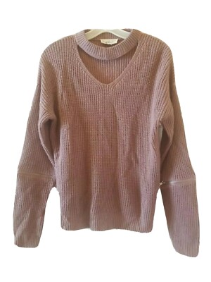 Cloud Chaser Sweater Lavender Knit W/Zipper Details Key Hole Front Large -image