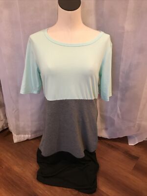 LulaRoe NWT Julia Dress Medium Gray Blue Black Bodycon  ShortSleeves Comfortable-image