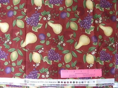 Cotton - Quilting - South Sea Imports, Debbie Mumm design, fruit on red - 1 yd++-image
