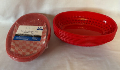 12 Red Plastic Baskets for Burger Fries Hot Dog Deli Food Chips (4 New in Pkg)-image