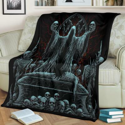 Skull Hooded Demon Impaled Coffin Shrine Blanket Color Version-image