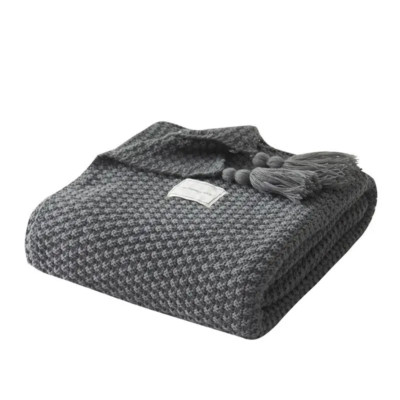 Dark Gray Cozy Tassel Chunky Knit Baby Throw Blanket-image