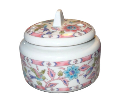 Vtg Pier One 1 Imports Ceramic Candle Holder Pink Blue Bird Flowers Jar Japan-image