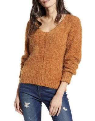 BP. V-Neck Eyelash Chenille Sweater Tan Lion Rust Soft Cozy Lightweight Size XS-image